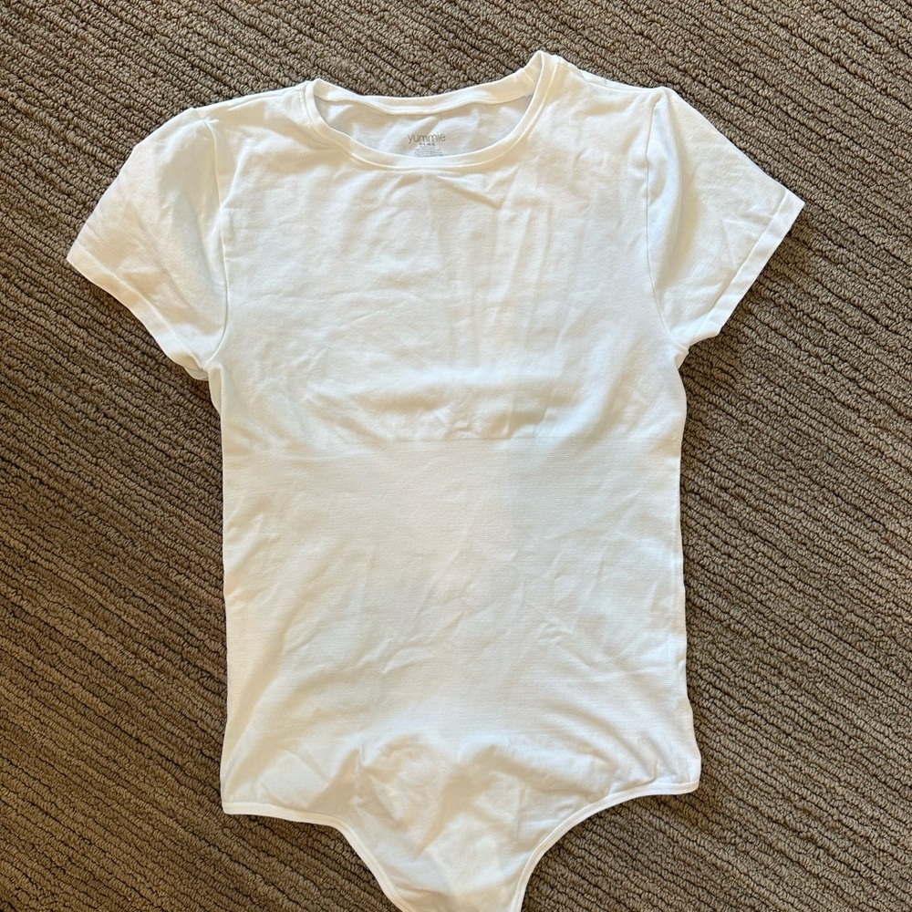 White Short Sleeve Bodysuit with Snap Closure